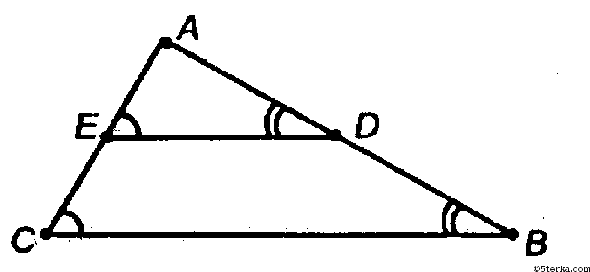 На сторонах ab и AC треугольника ABC взяты соответственно точки d и e. De 5 см bd/da 2/3. Значок соответственно в геометрии. На рисунке 221 плоскость параллельная стороне ab.