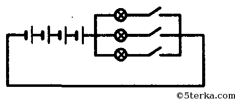Цепочка состоит из четырех. Схема последовательного соединения лампы и резистора. Начертите схемы установок показанных на рисунке 332. Схема участка цепи с тремя параллельно Соединенными лампами. Начертите схему участка цепи состоящего из трех ламп параллельно.