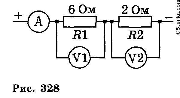 Чему равно показание вольтметра на рисунке