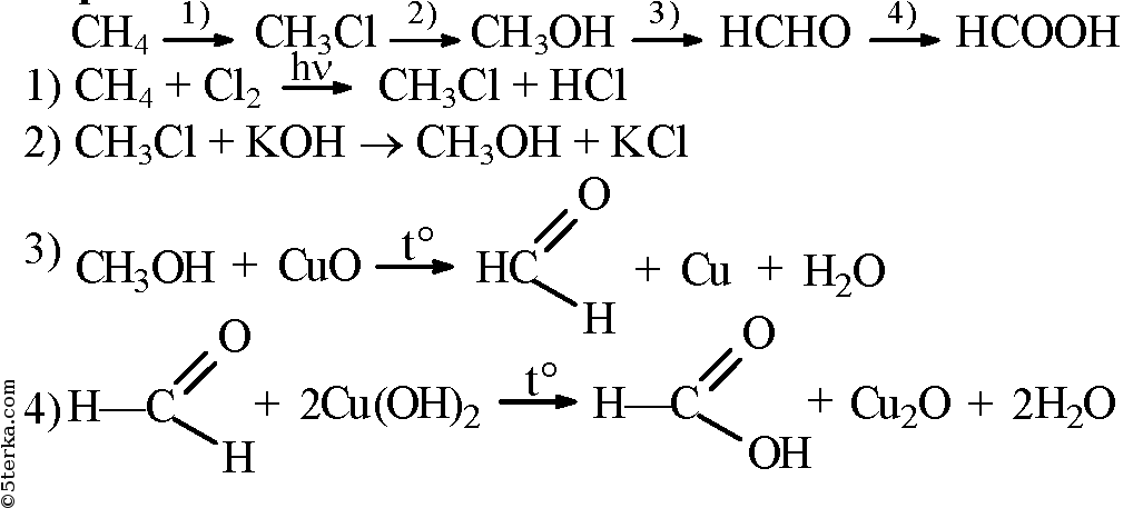 Уравнение реакции хлорметан метанол метаналь муравьиная кислота этилформиат